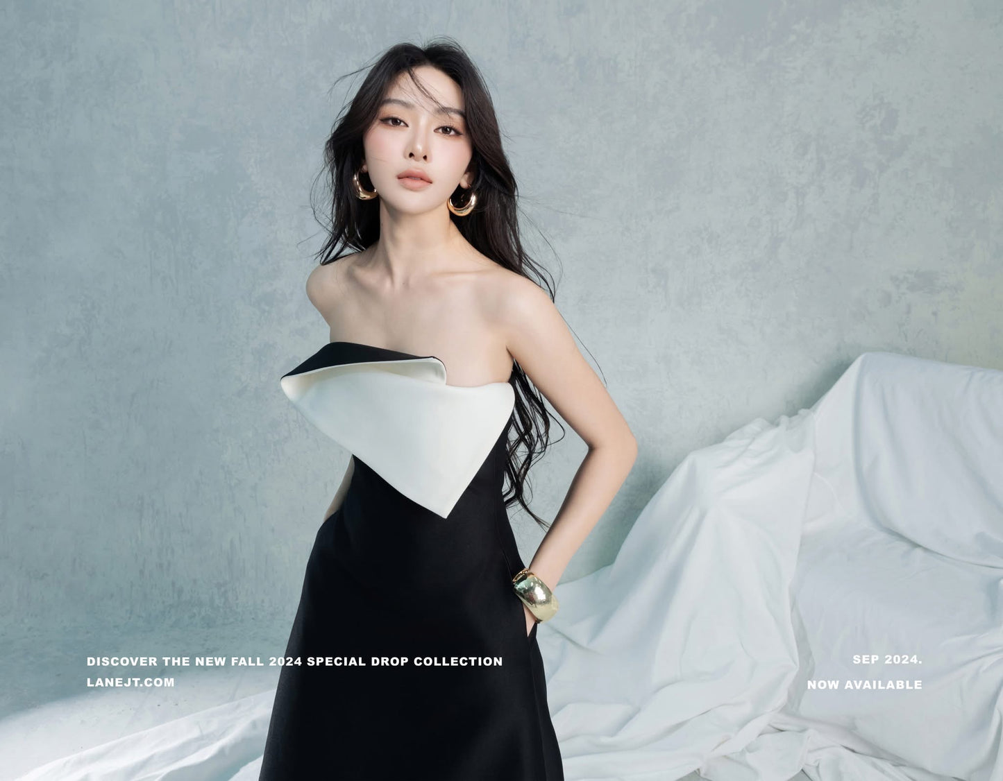 LANE JT Black Evelyn Origami Midi Dress