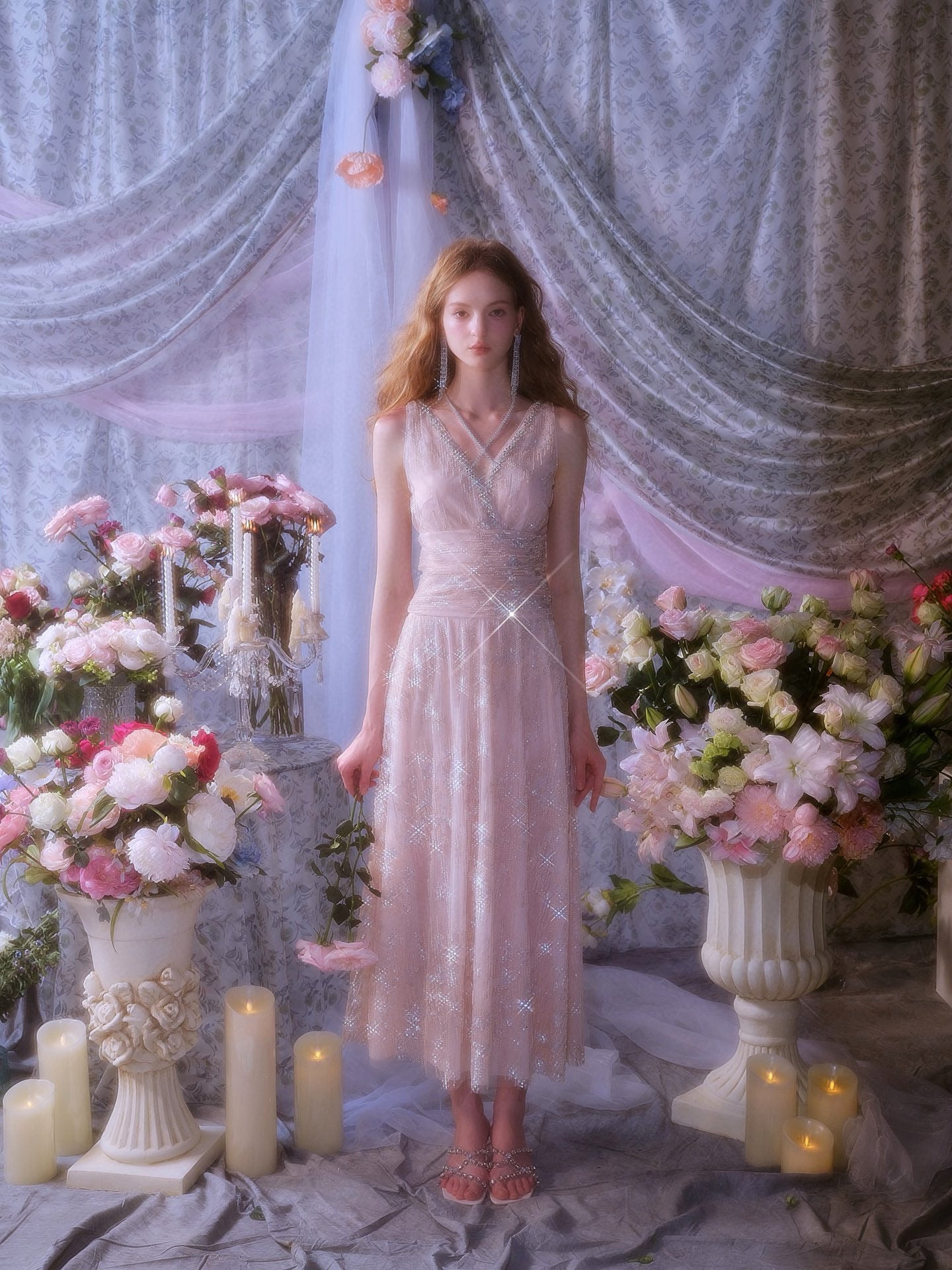 WARDROBE BY CHEN Pink wedding midi dress