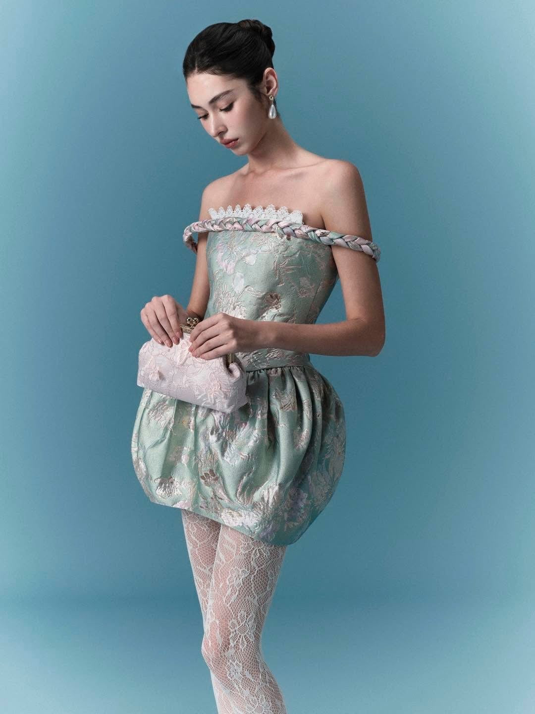 OIA STUDIOS Green Floral Elegant Lulia Mini Dress