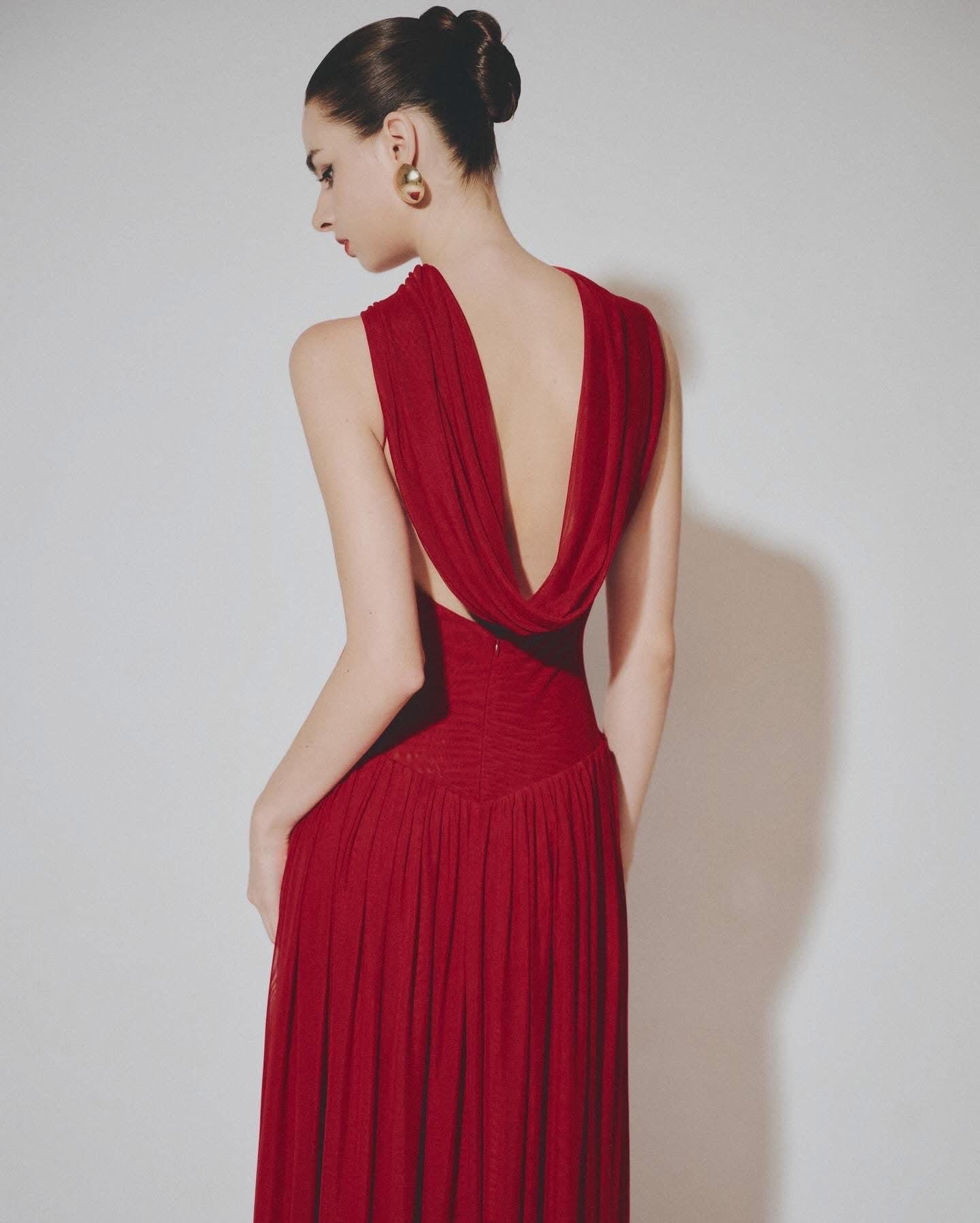 DELICIAE Red Vaction Elegant Gloria Maxi Dress