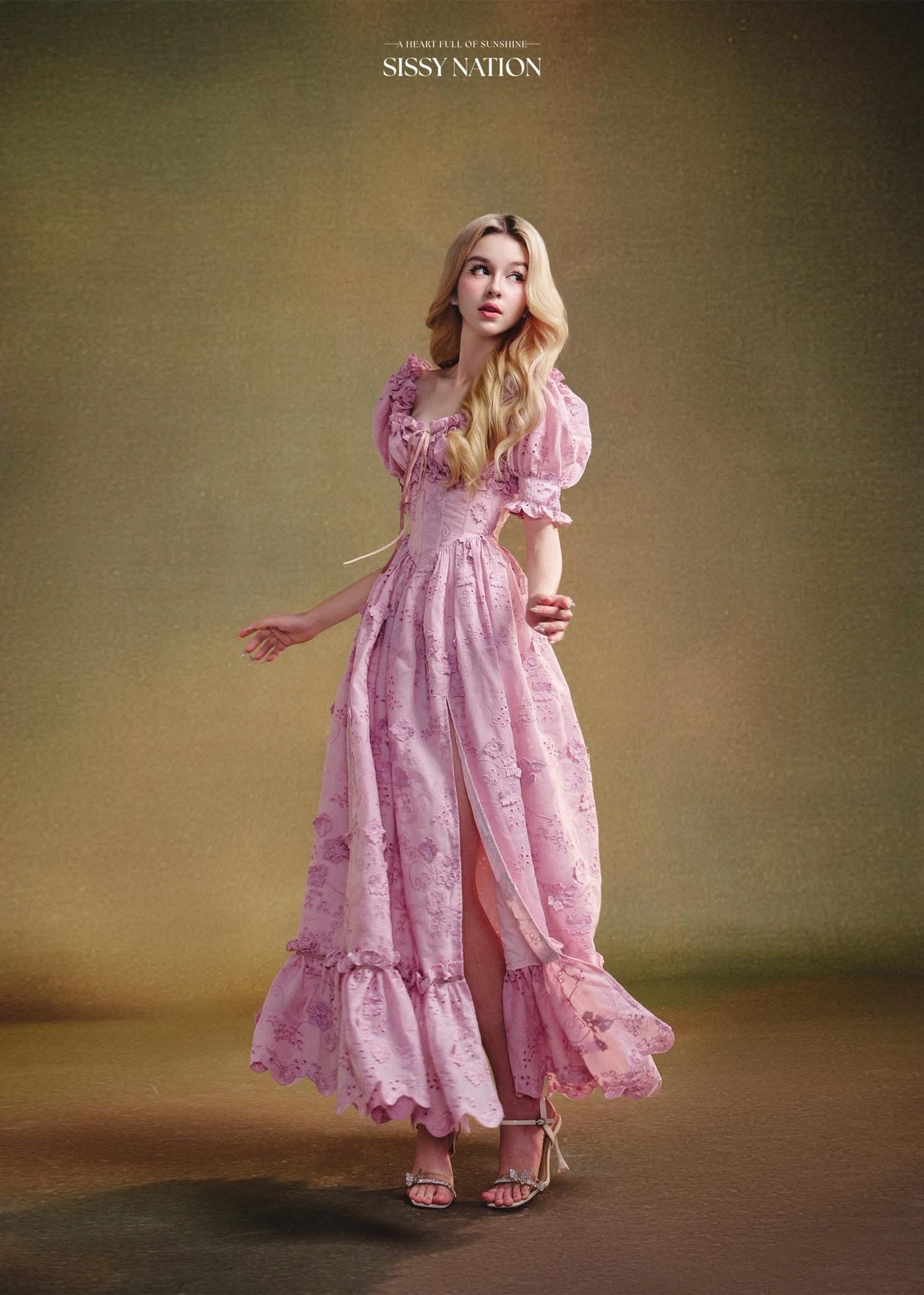 SISSY NATION Pink Forbidden Corset Pleated Maxi Dress