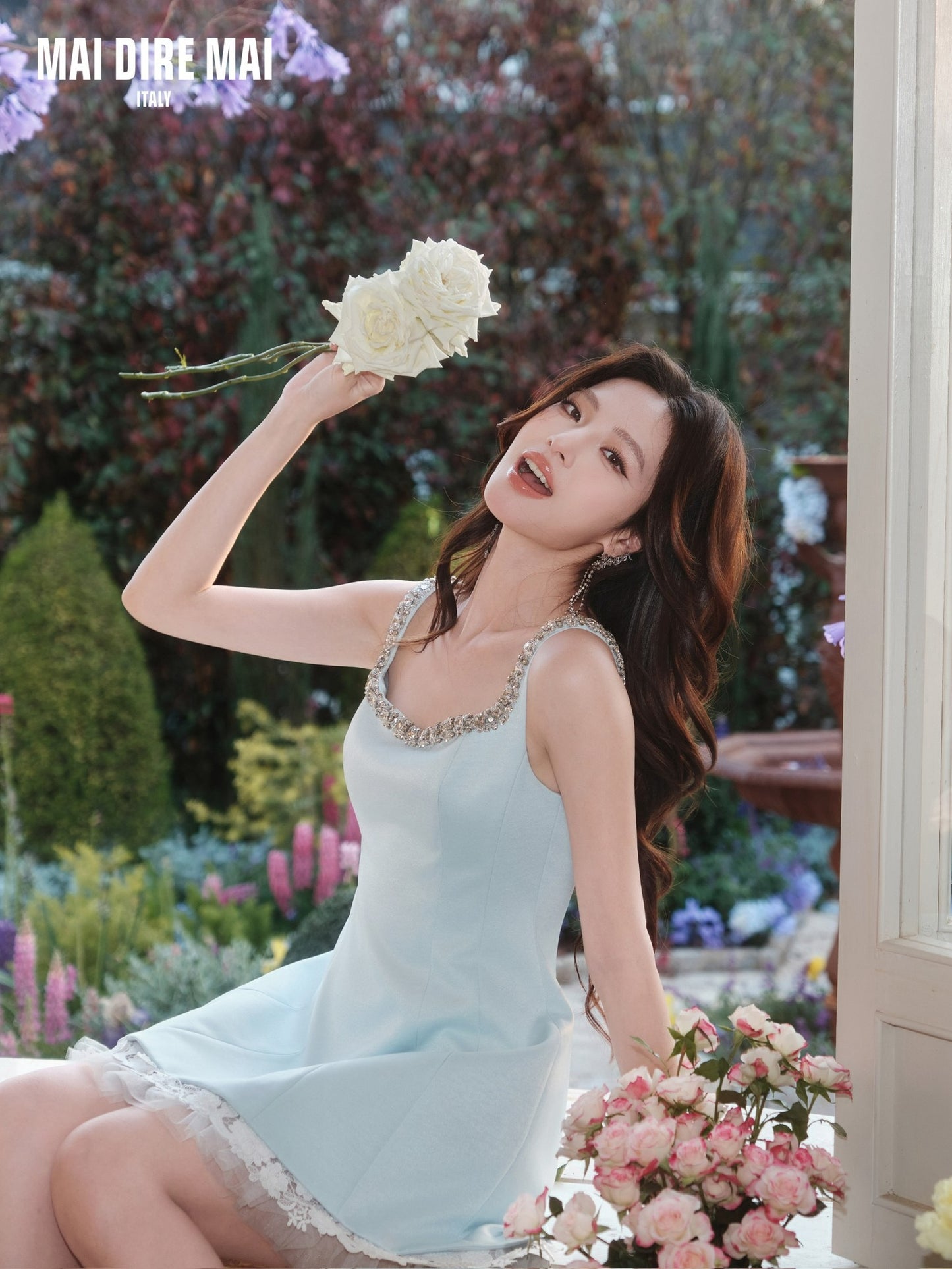 MAI DIRE MAI Blue Lace Mini Dress