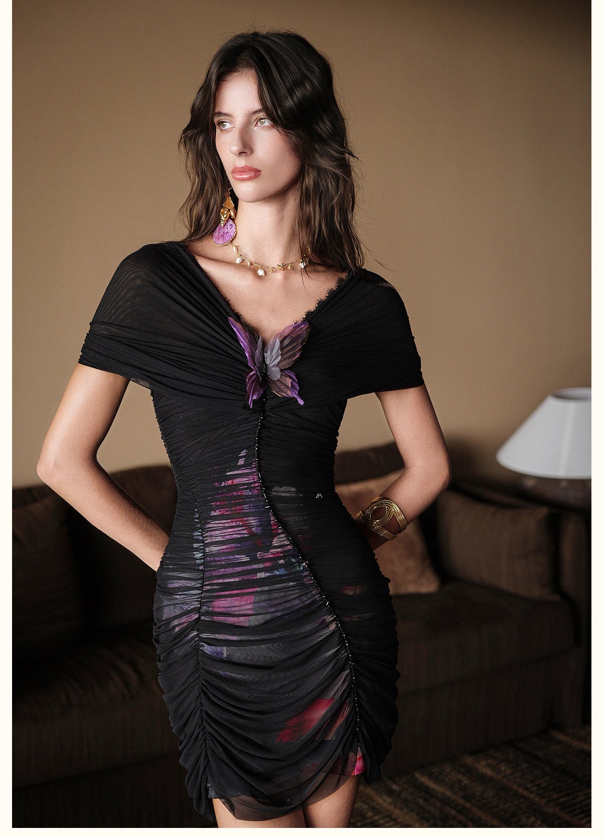 Sheerluck Elegant Vacation Black Farfalla Butterfly Mini Dress