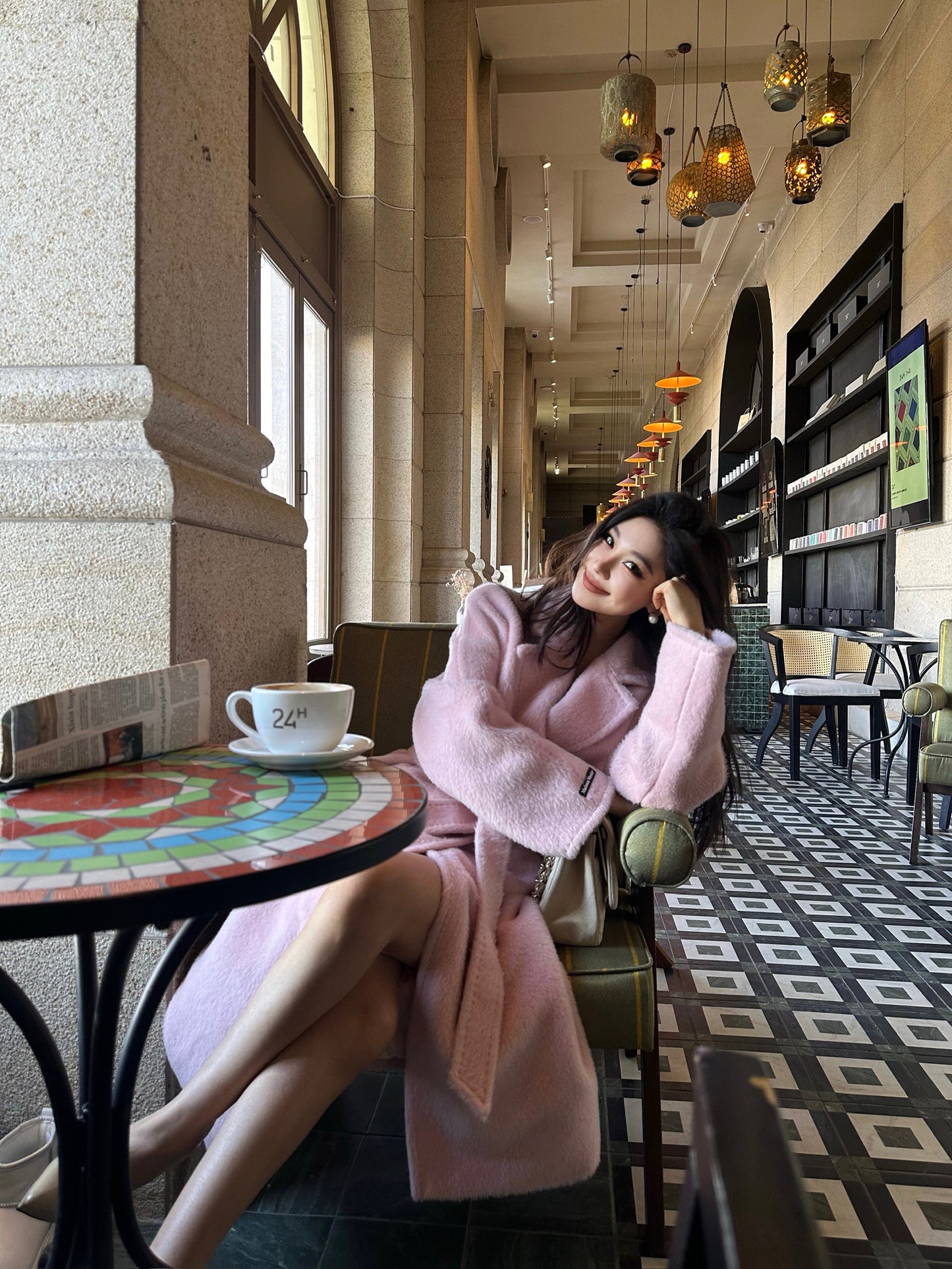 Maison Wester Pink Buttoned Double-breasted Tweed Coat
