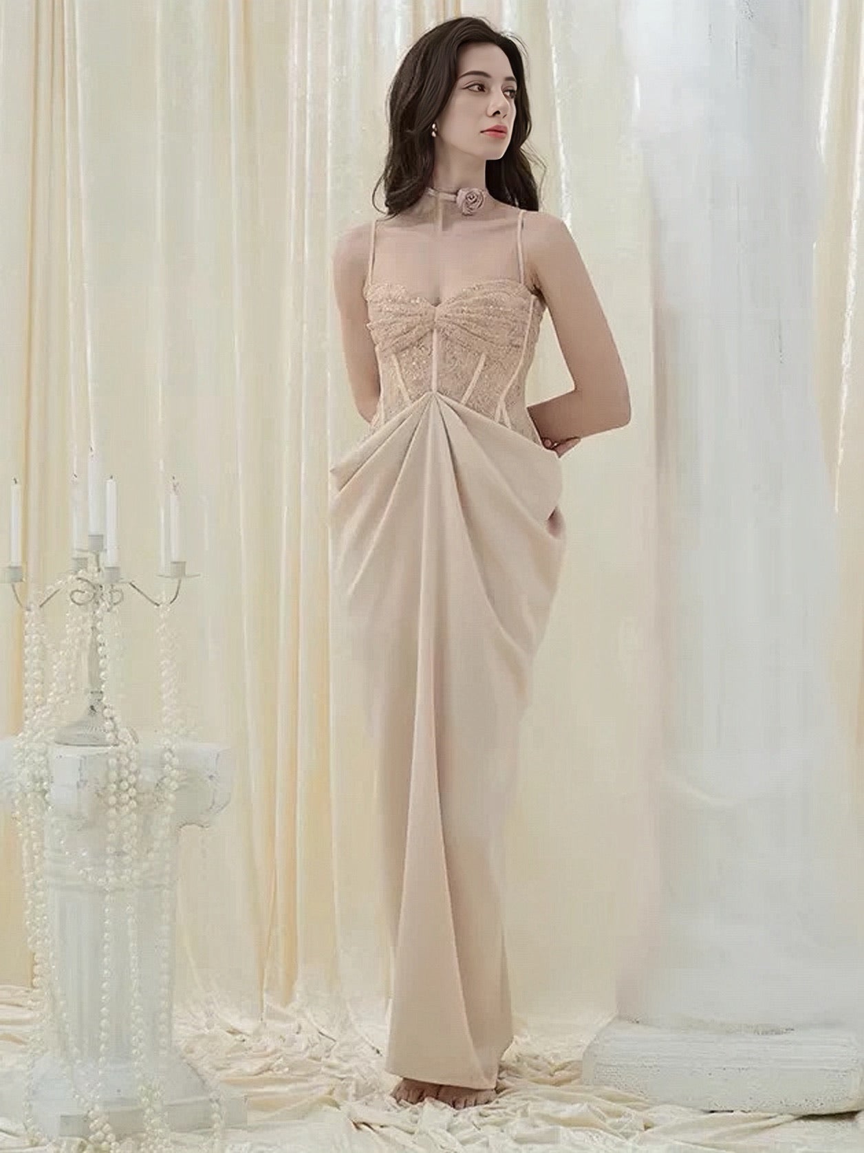 CROWCREW Dark Avant-Garde Vacation Pink Shining Maxi Dress