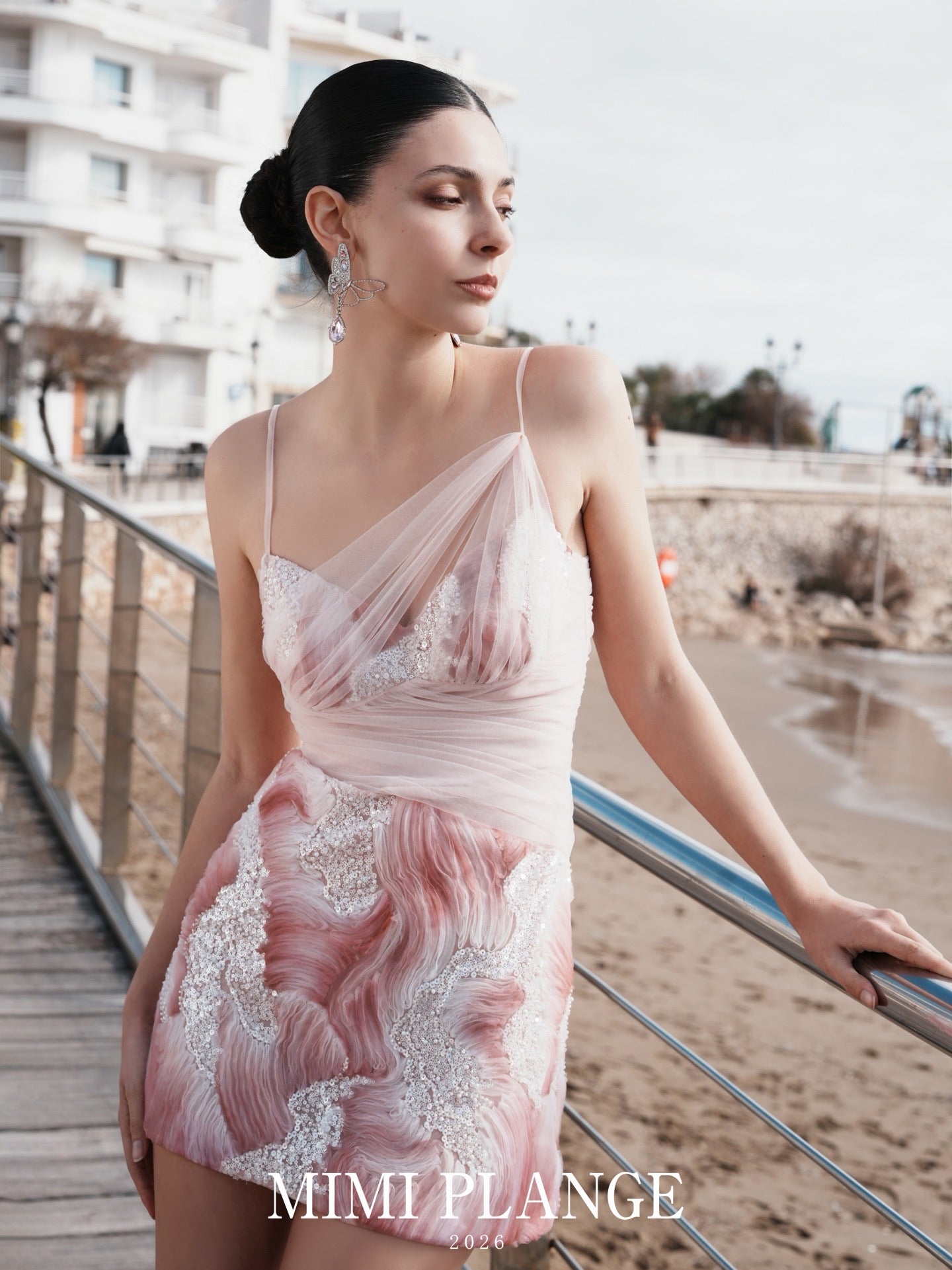 MIMI PLANGE Vacation Sweet Pink Beaded Yarn Mini Dress