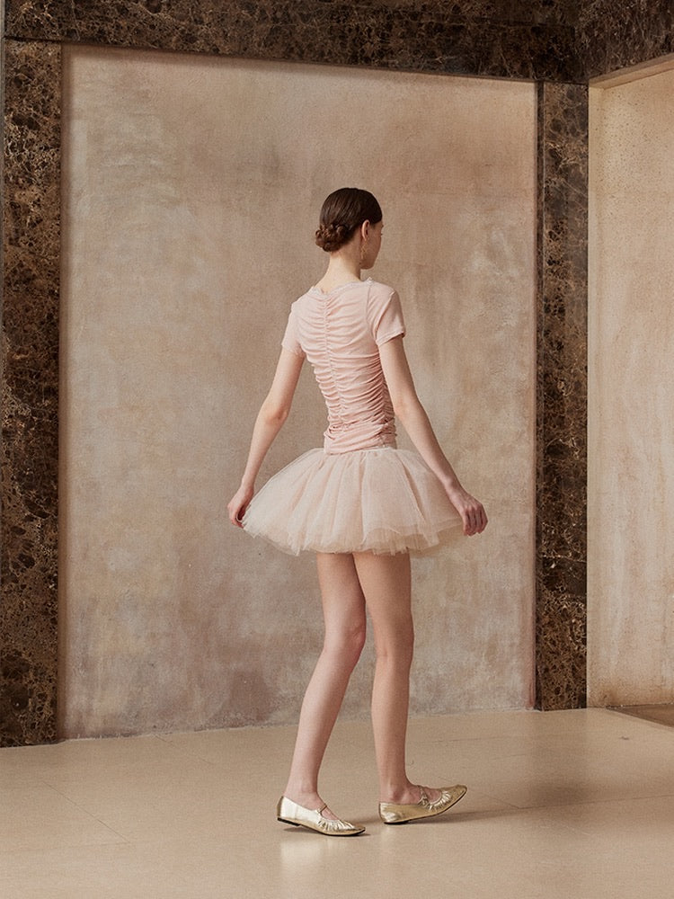 Fa sogno Pink Rose Top with Fishbone & Mini Skirt