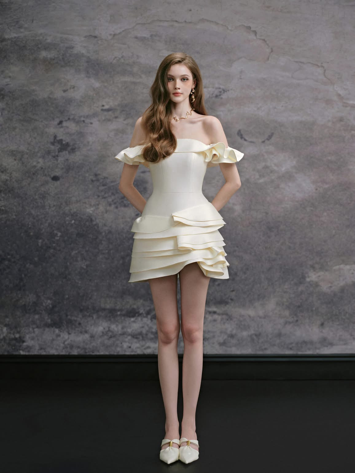 DELICATE Cream Rose Mini Dress