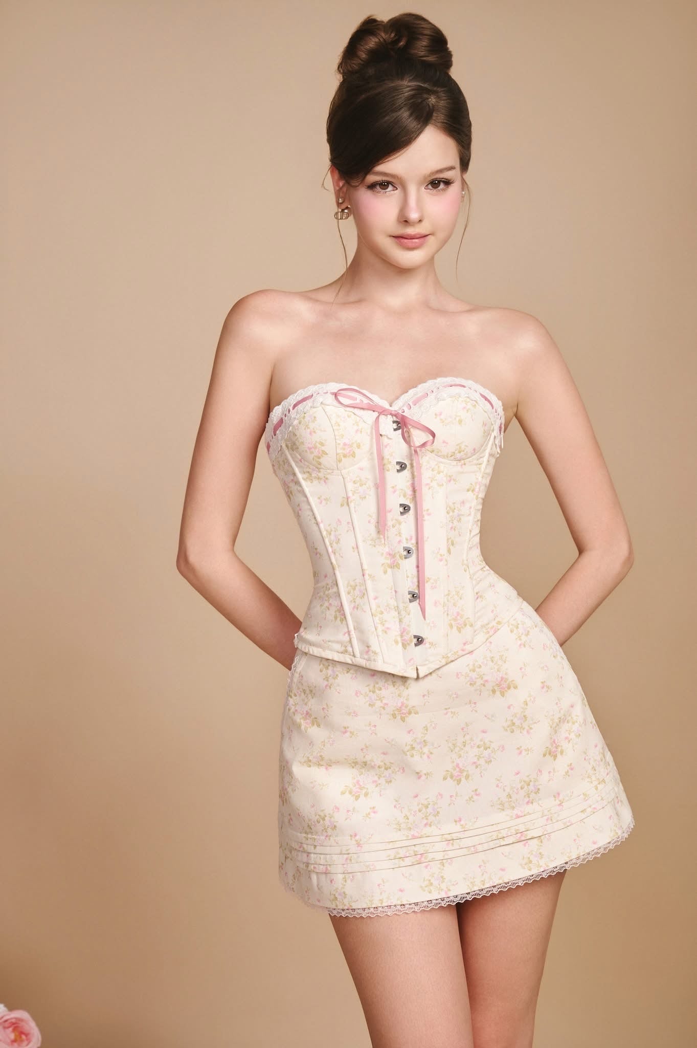 SISSY NATION Sweet Elegant Fairycore Cream À La Rose Corset Top & Daisy Dream Skirt