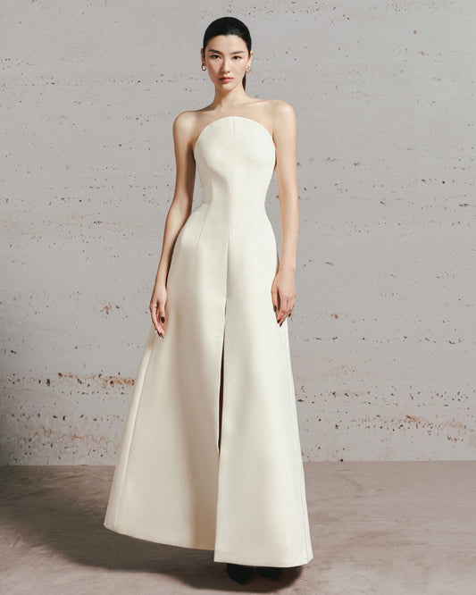 LANE JT Elegant Minimalist White Peyton Midi Dress