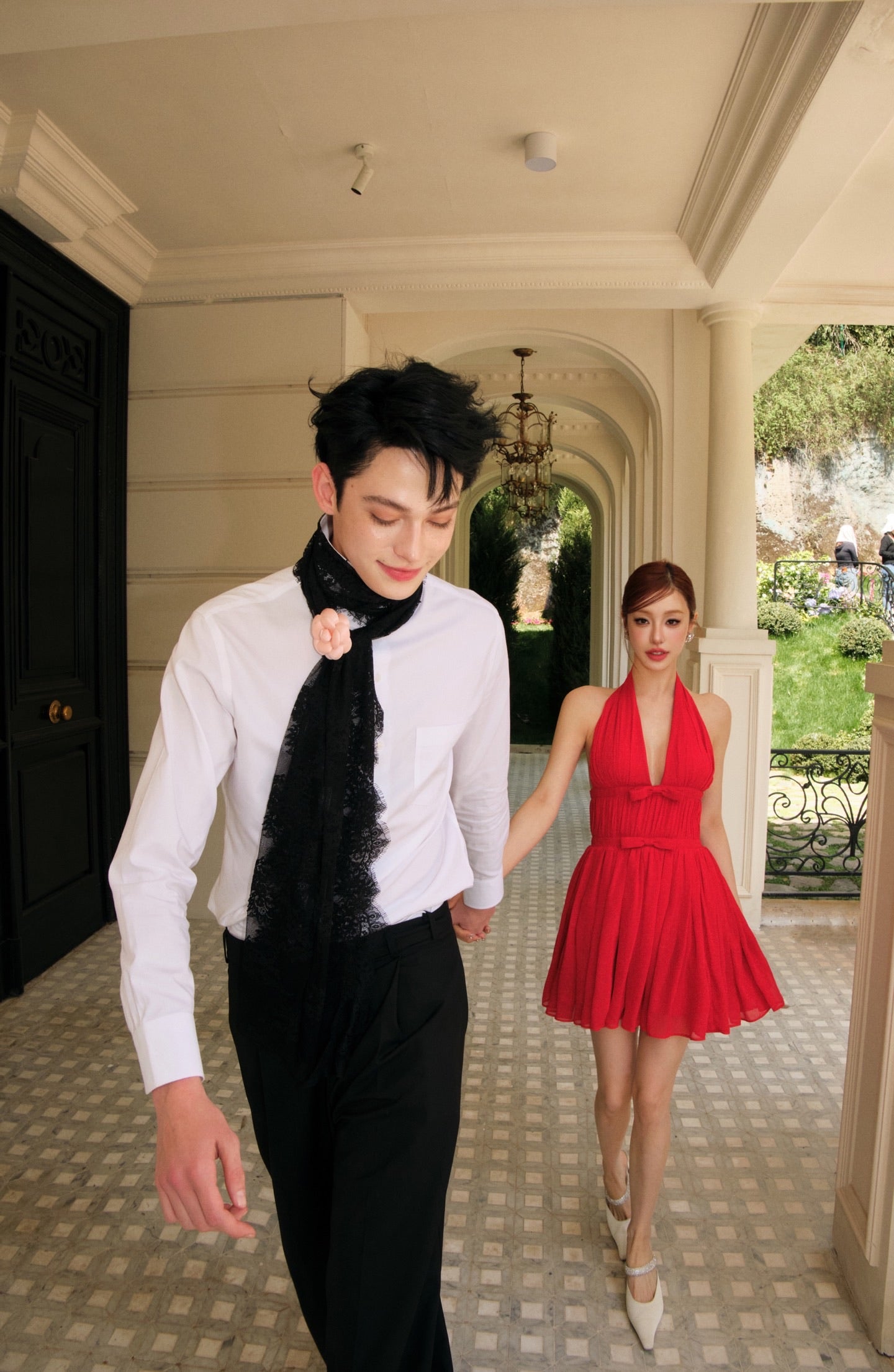 MASION WESTER Red V-neck Mini Dress