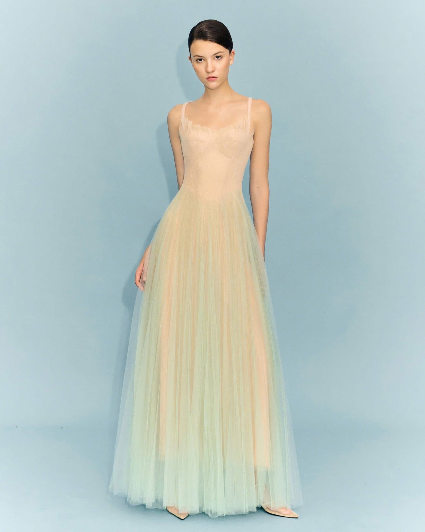 MONTSAND Green Corset Tulle Maxi Dress