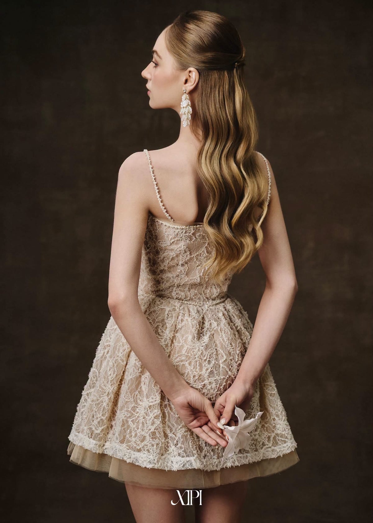 Cream Lace Pearl Straps Juliette Mini Dress