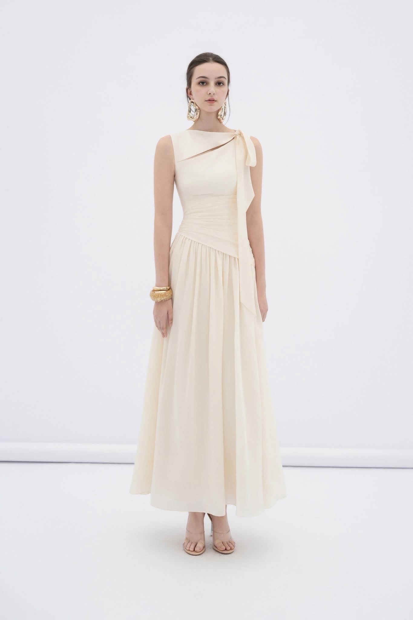White Ciel Asymmetric Maxi Dress
