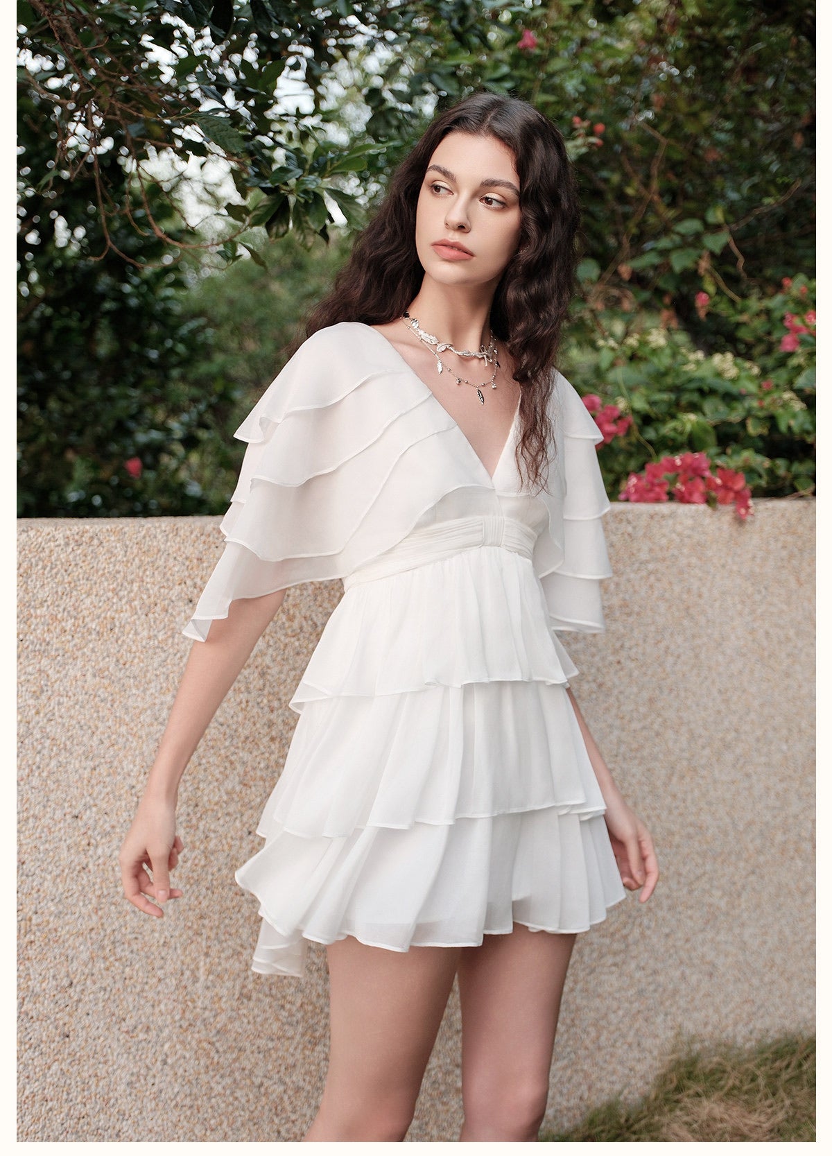 SHEERLUCK Pink Levette V-neck Vacation Mini Dress