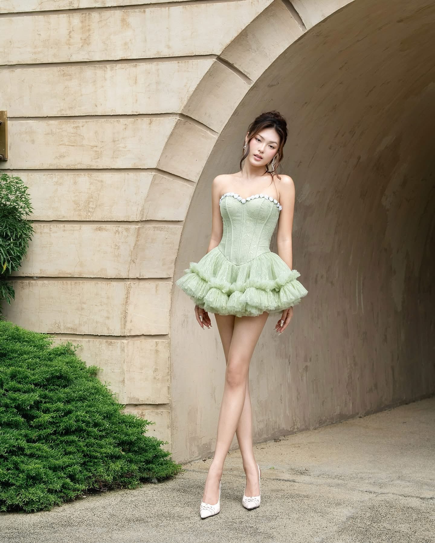 LANE CI Green Bloom Mini Dress