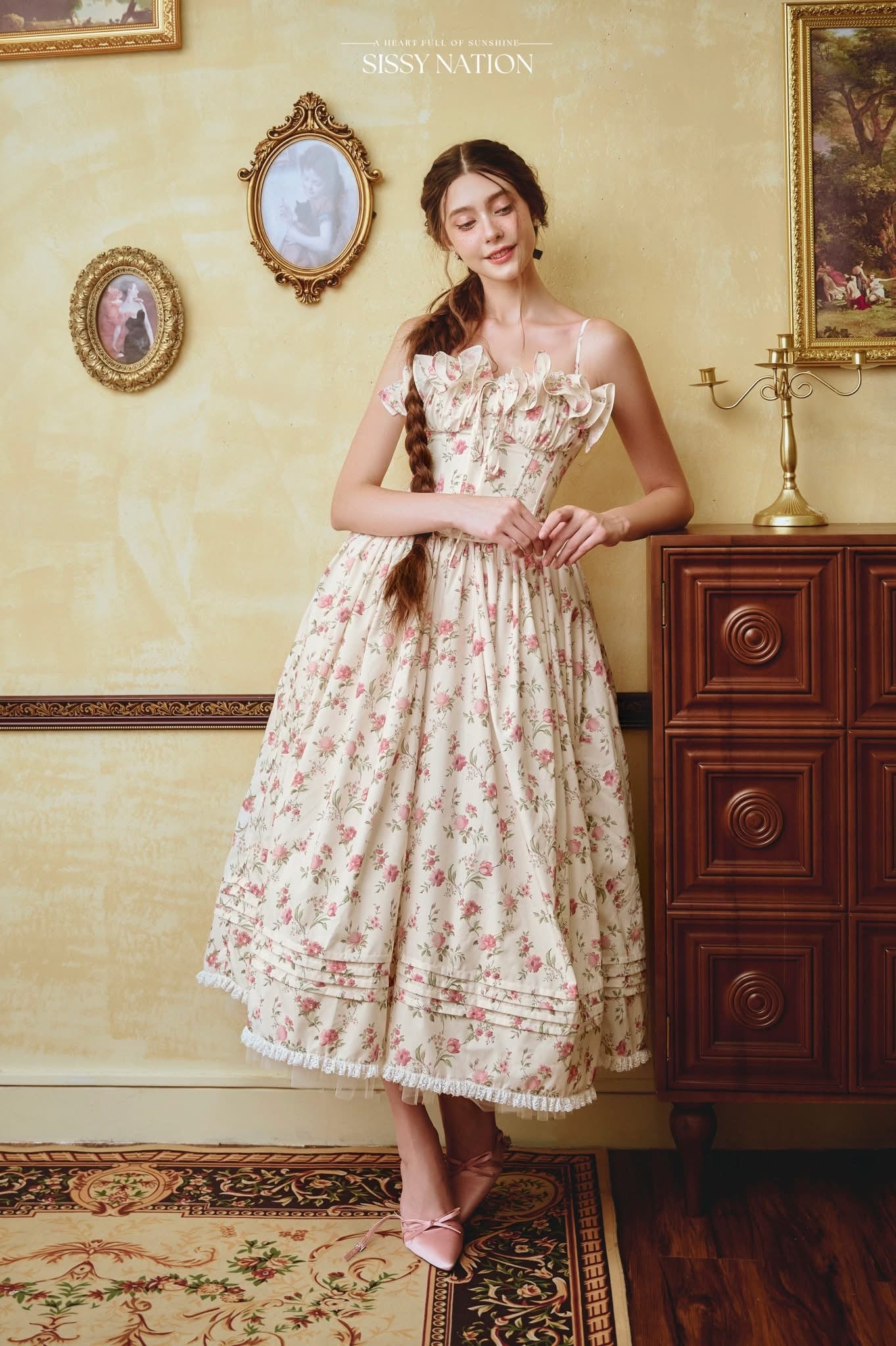 Sissy Nation White Flora Tulip Midi Dress