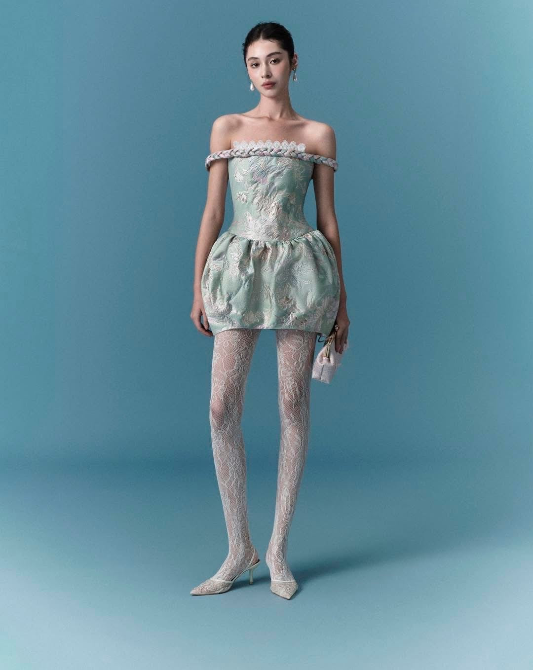OIA STUDIOS Green Floral Elegant Lulia Mini Dress