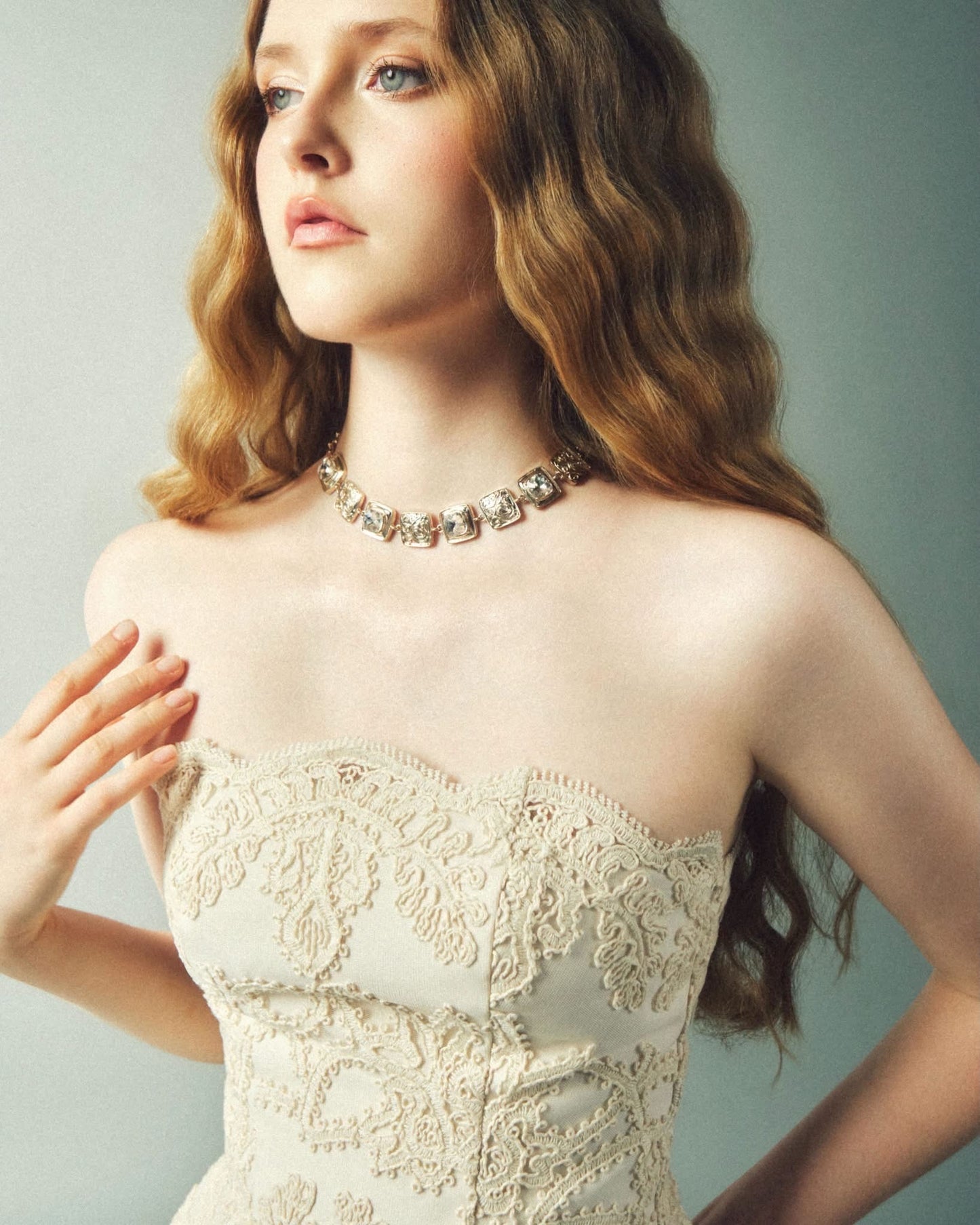 DELICIAE Cream Lace Raye Maxi Dress