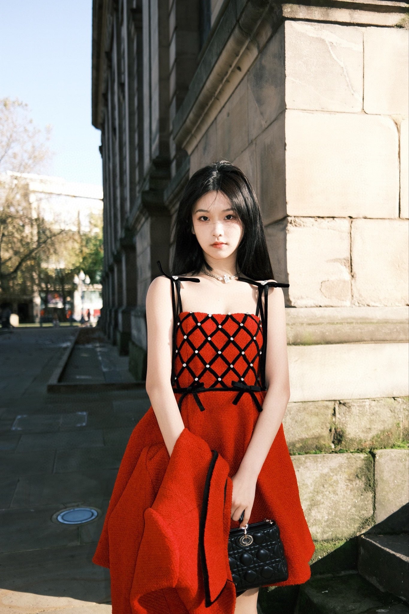 MASION WESTER Red Bow Mini Dress