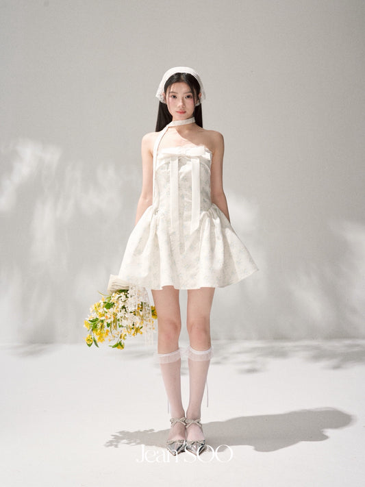 JEAN SOO Sweet Vacation White Bow Mini Dress