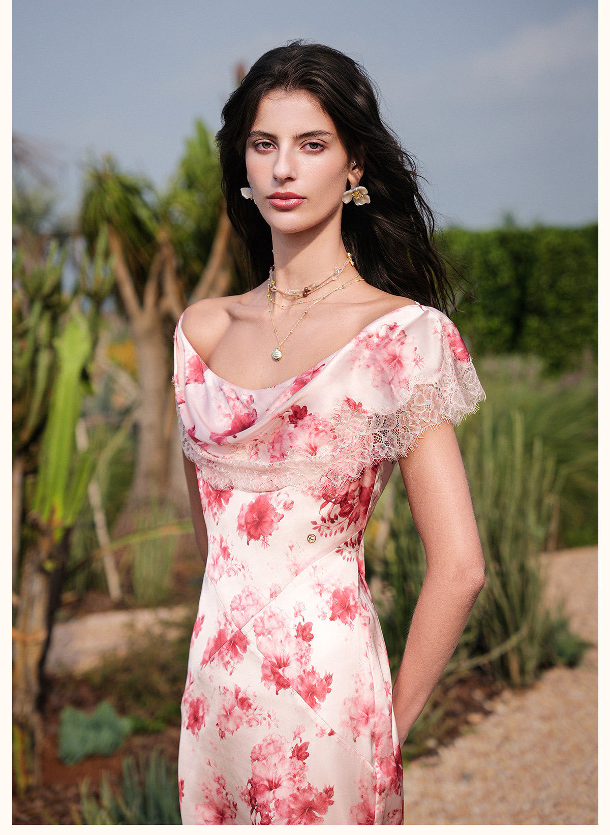 SHEERLUCK Vacation Fairycore Cream Fresco Maxi Dress