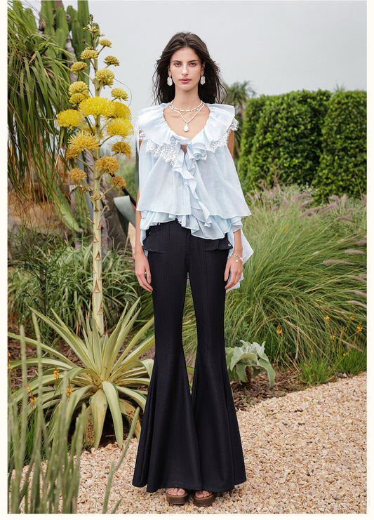 Blue Ripple V-neck Top & Indigo Pants