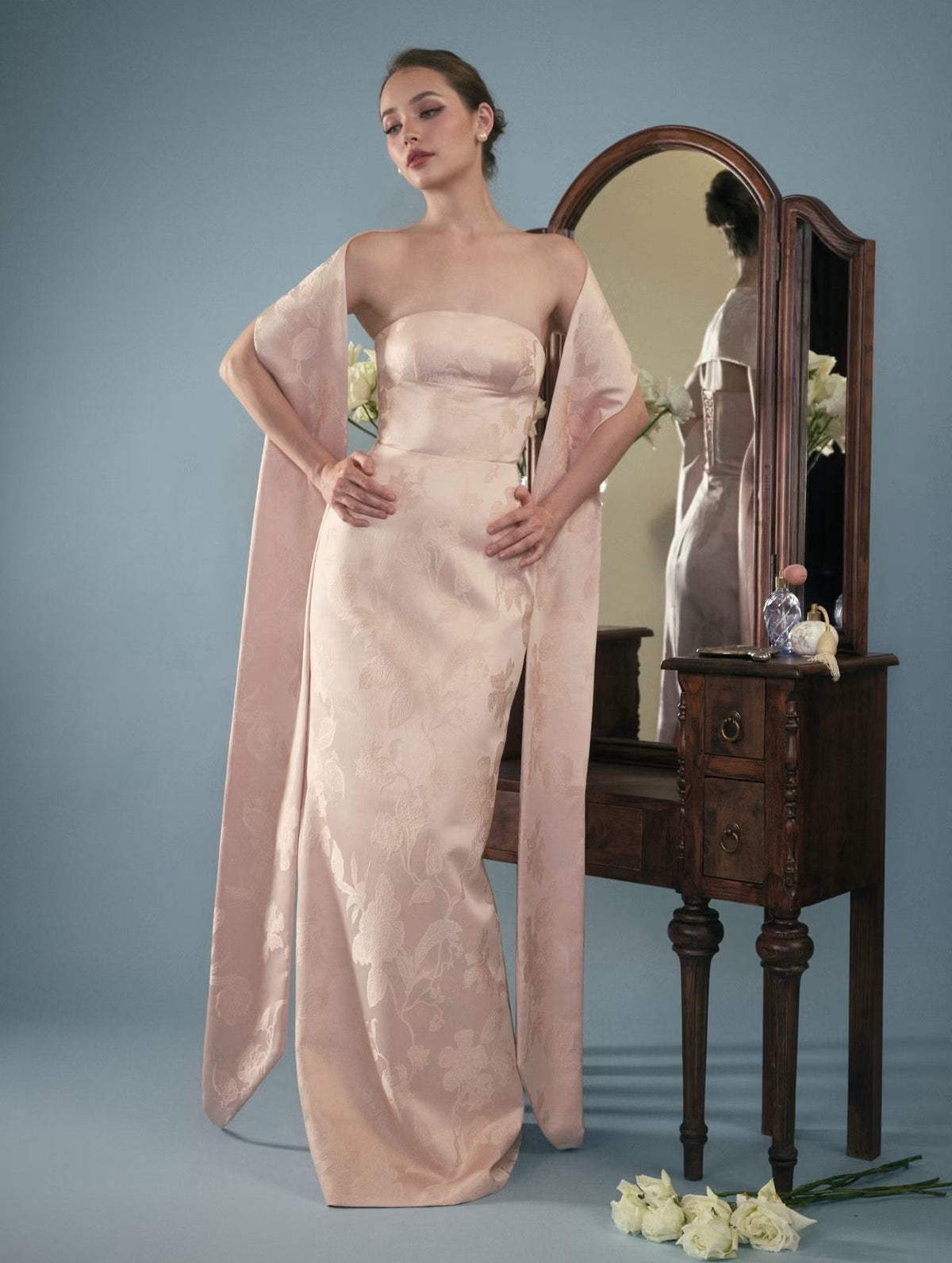 Pink Satin Floral Jadore Maxi Dress