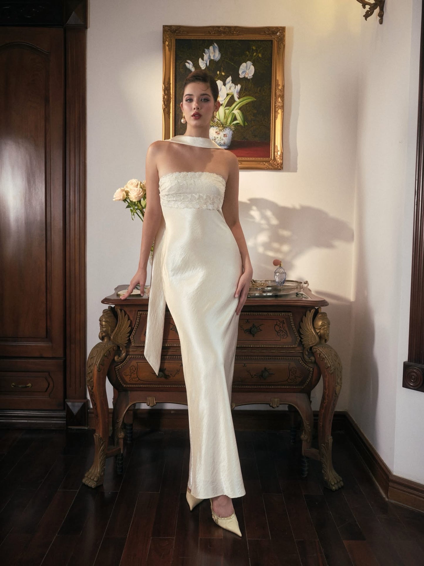 KISSERINE ATELIER Elegant Fairycore White Rosalia Maxi Dress