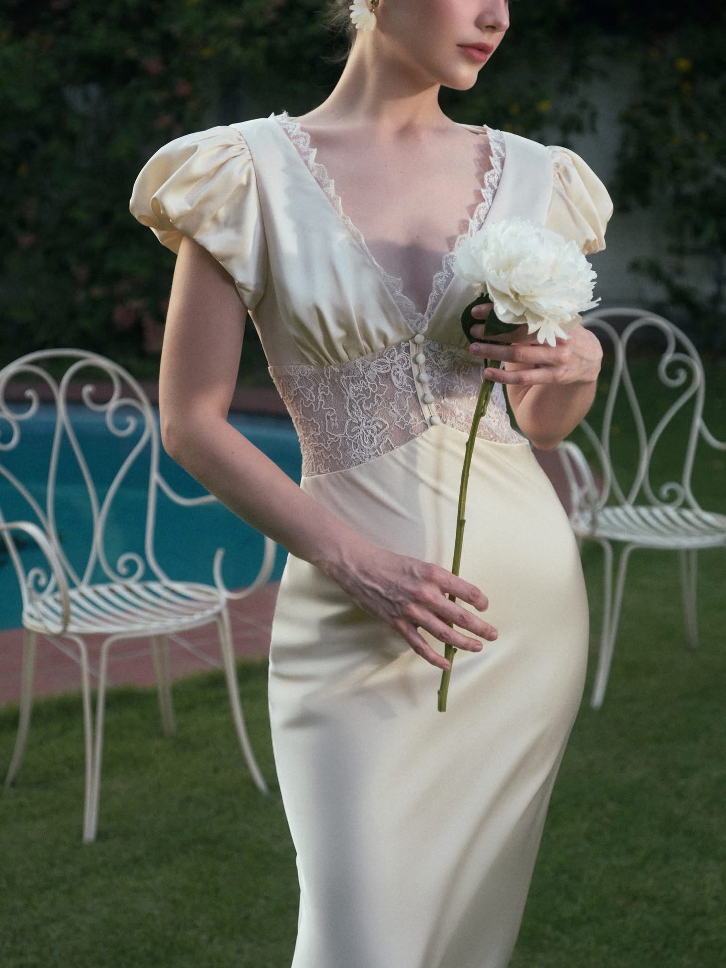KISSERINE ATELIER Elegant Fairycore Lace White Mariam Maxi Dress