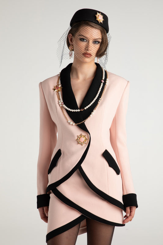 Nana Jacqueline pink Vintage asymmetrical coat skirt suit