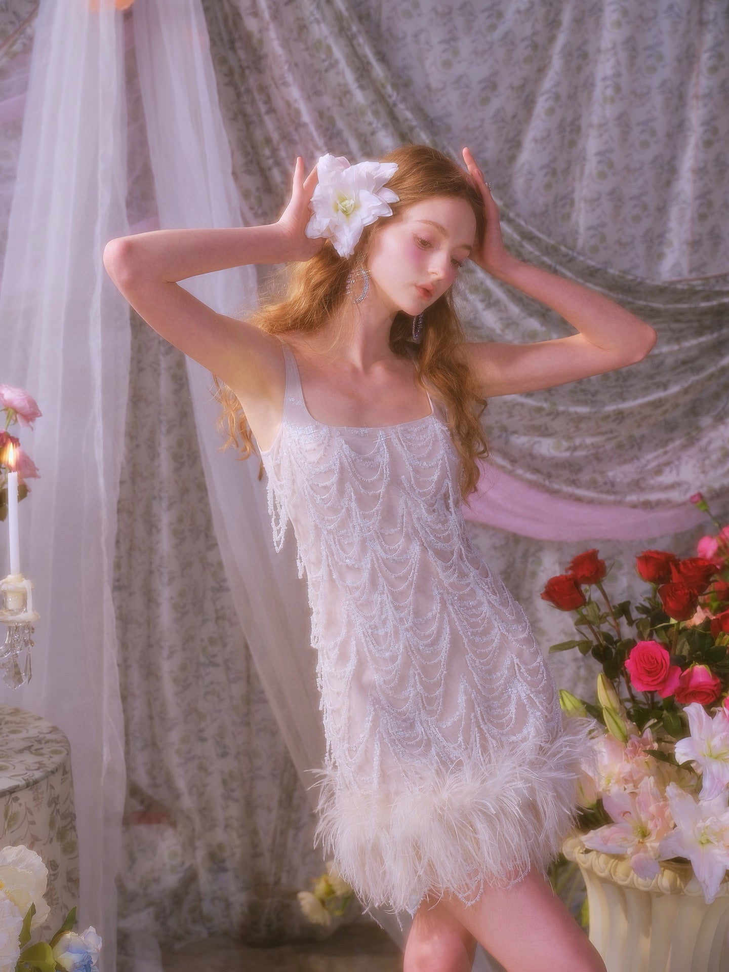WARDROBE BY CHEN White Feather Party Mini Dress