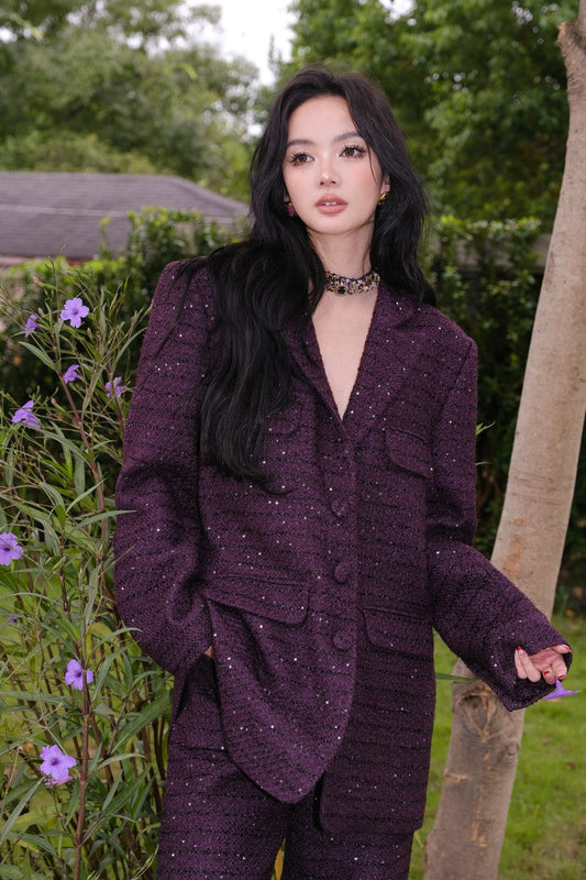 Maison Wester Purple Brown Sequined Chambray Jacket Pants