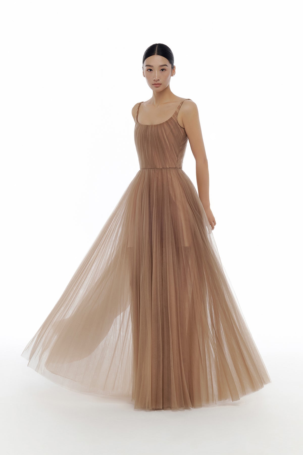 Montstand Brown& Cream& Green Draped Tulle Maxi Dress – Hadlyn