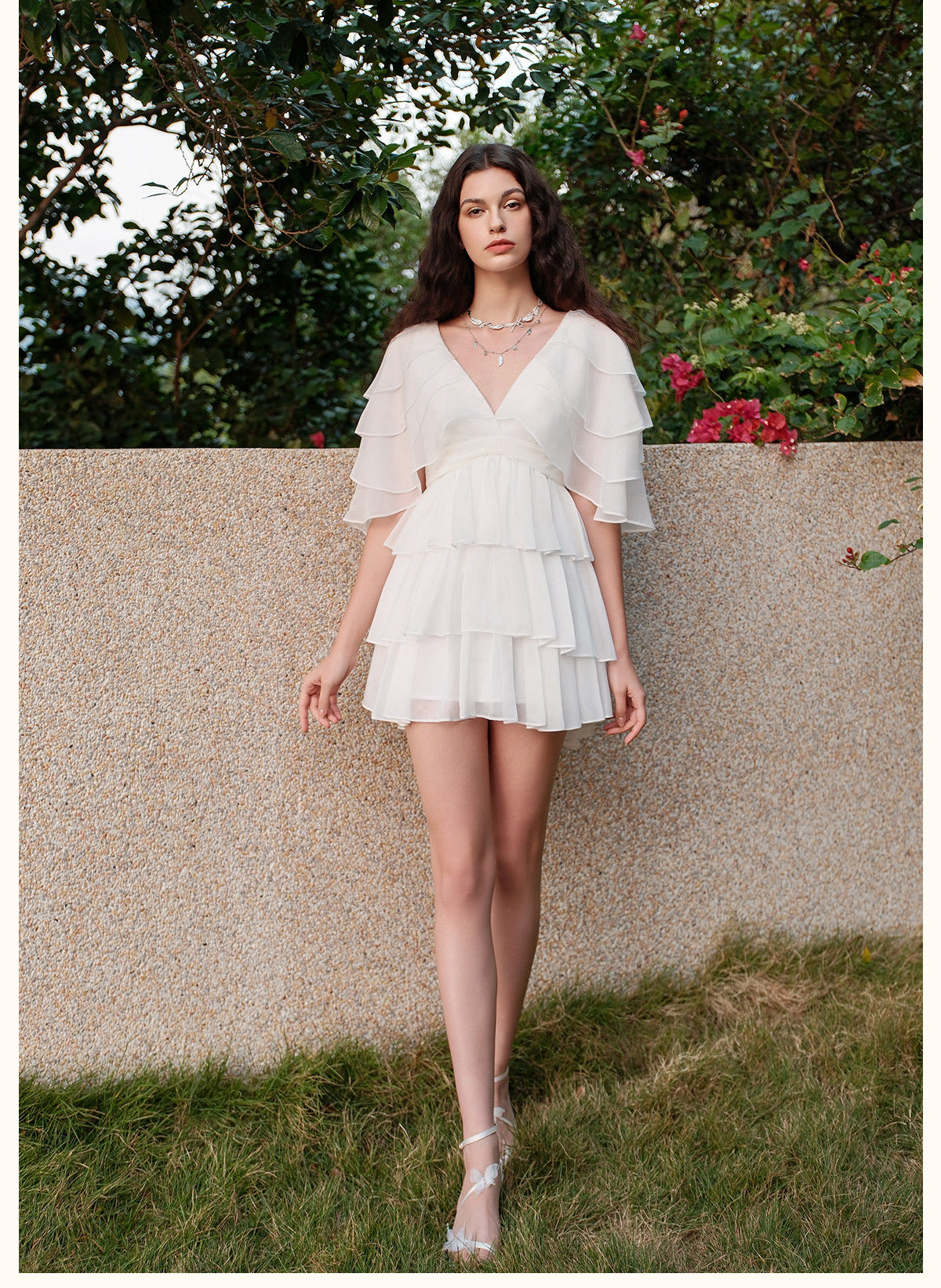 SHEERLUCK Pink Levette V-neck Vacation Mini Dress