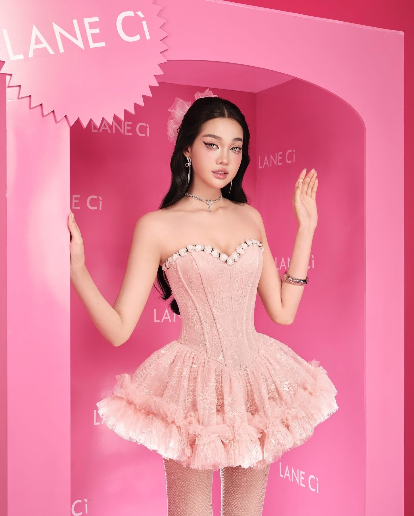 LANE CI Pink Bloom Mini Dress