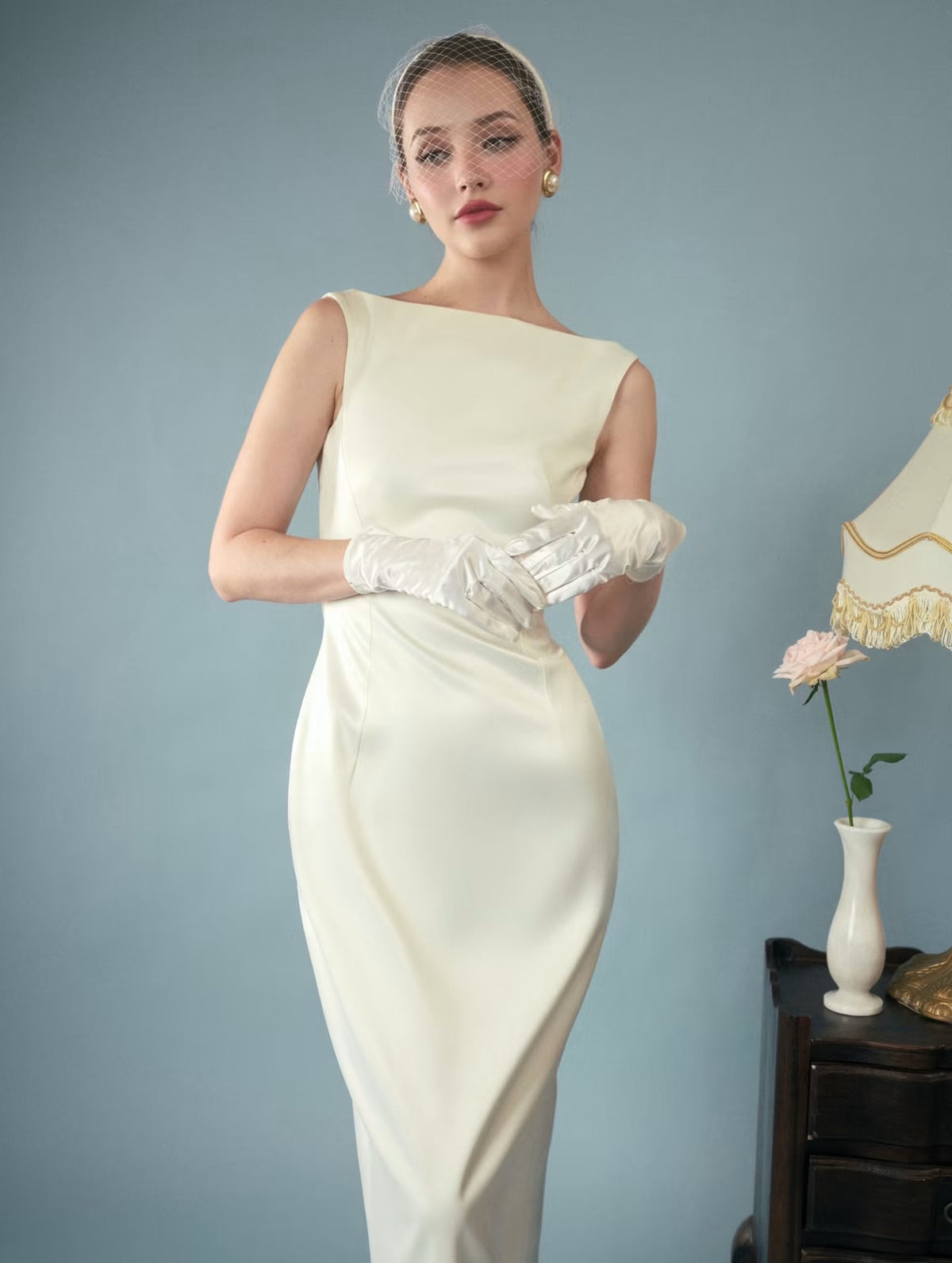 White Jollie Satin Waist Train Maxi Dress With Detachable Waist Train