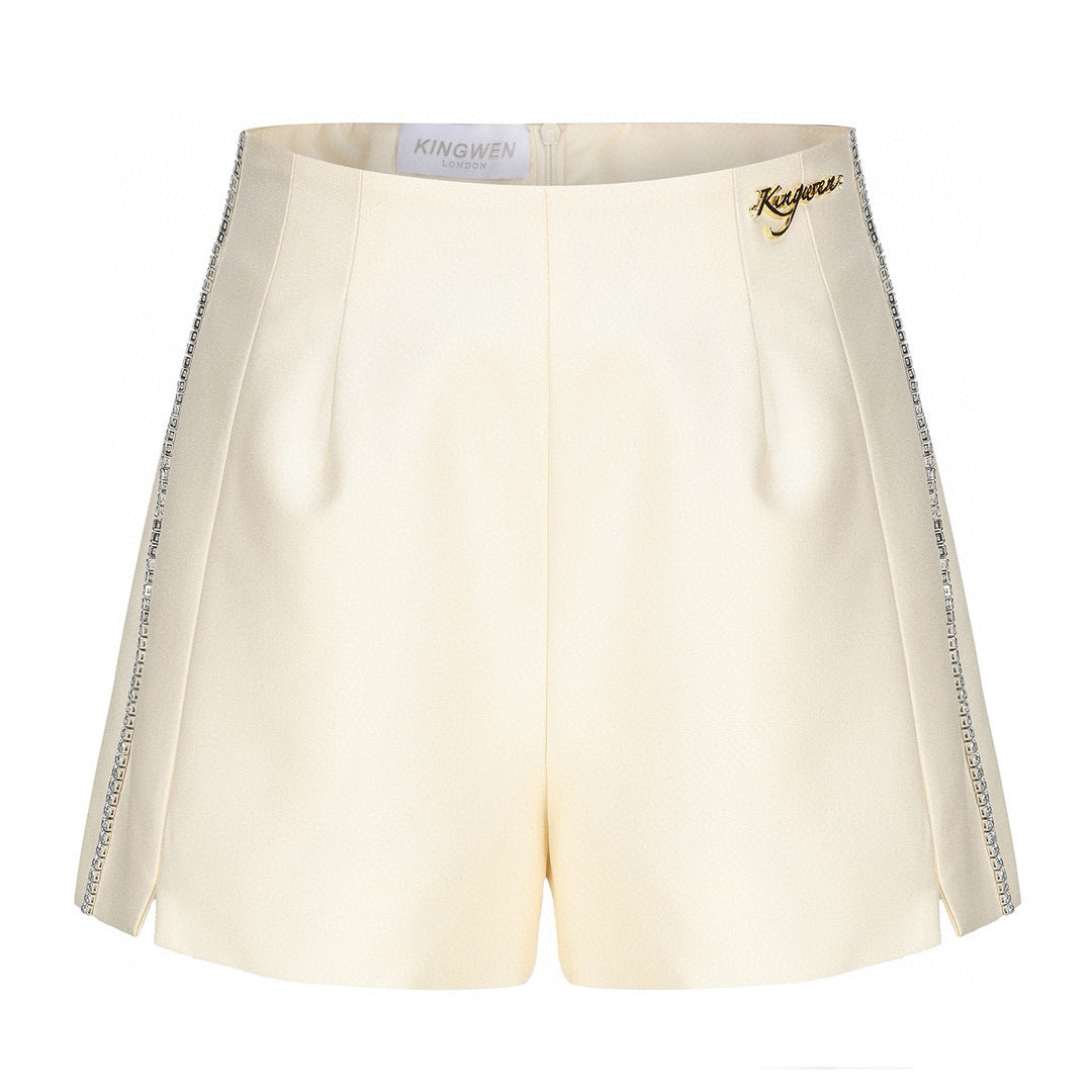 KINGWEN Beige & Black Satin Diamond Chain Shorts