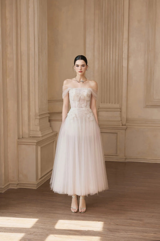 JOSEPHINE White Elegant Floral Florence Midi Dress