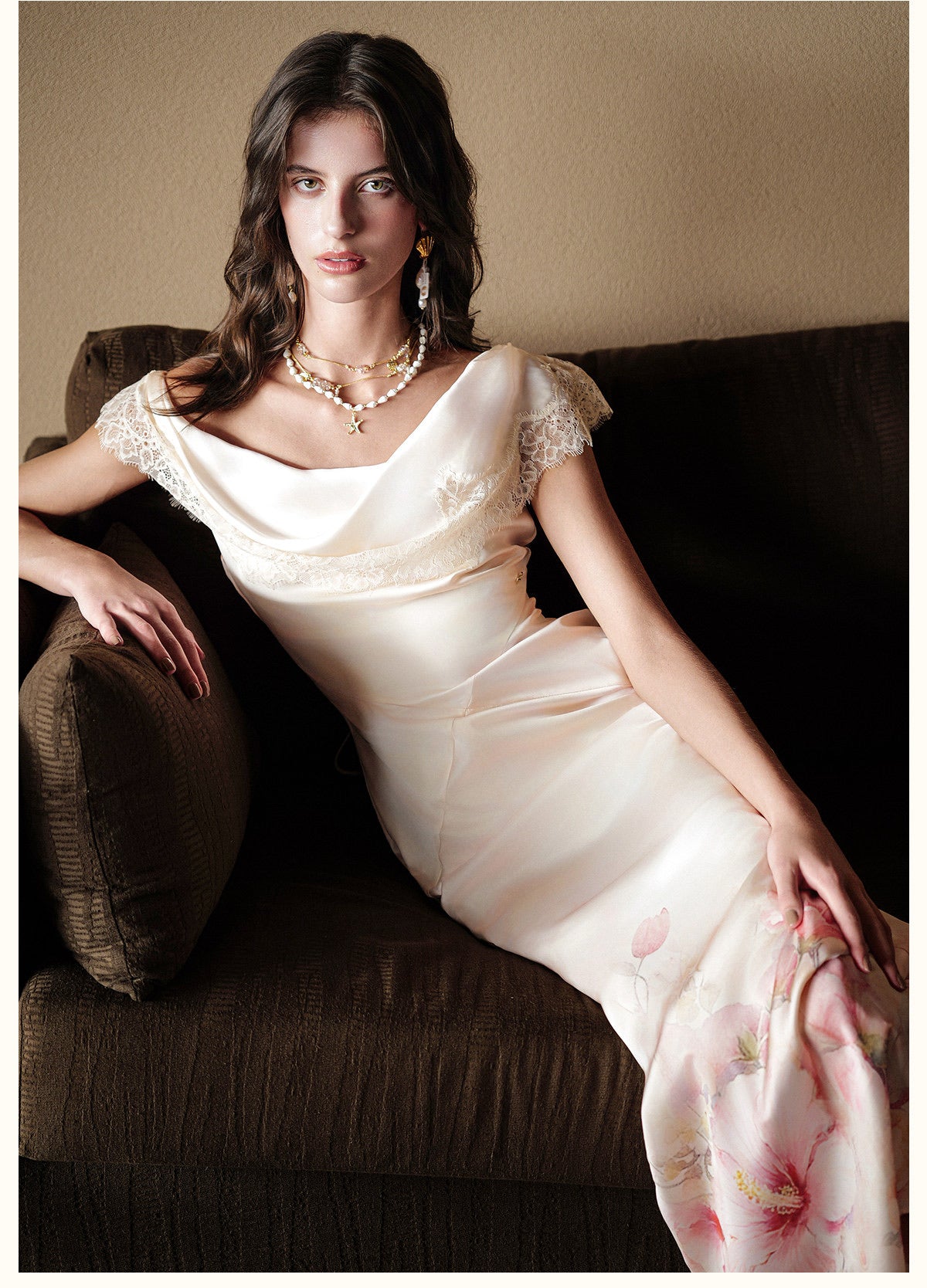 SHEERLUCK Vacation Fairycore Cream Fresco Maxi Dress