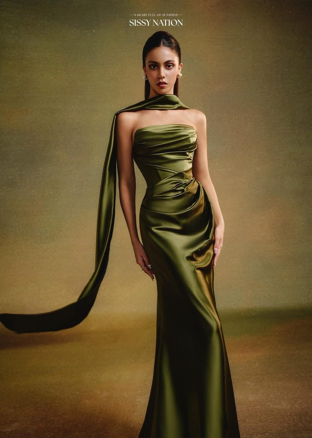 SISSY NATION Green Odile Silk Maxi Dress