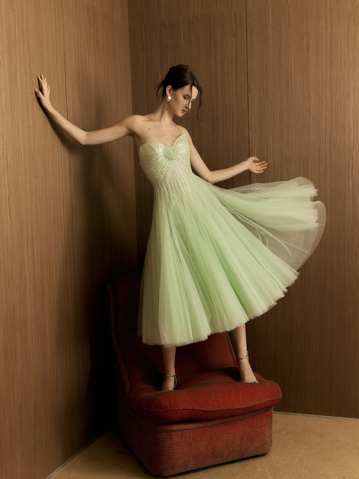 AMUSEE MOI WEEKEND Elegant Formal Green Mint Summer Midi Dress