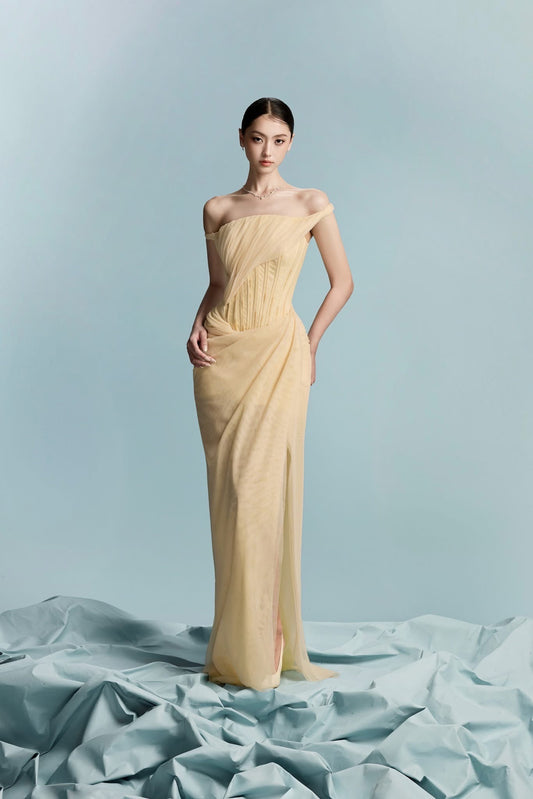 BYDI Elegant Minimalist Yellow Maxi Dress