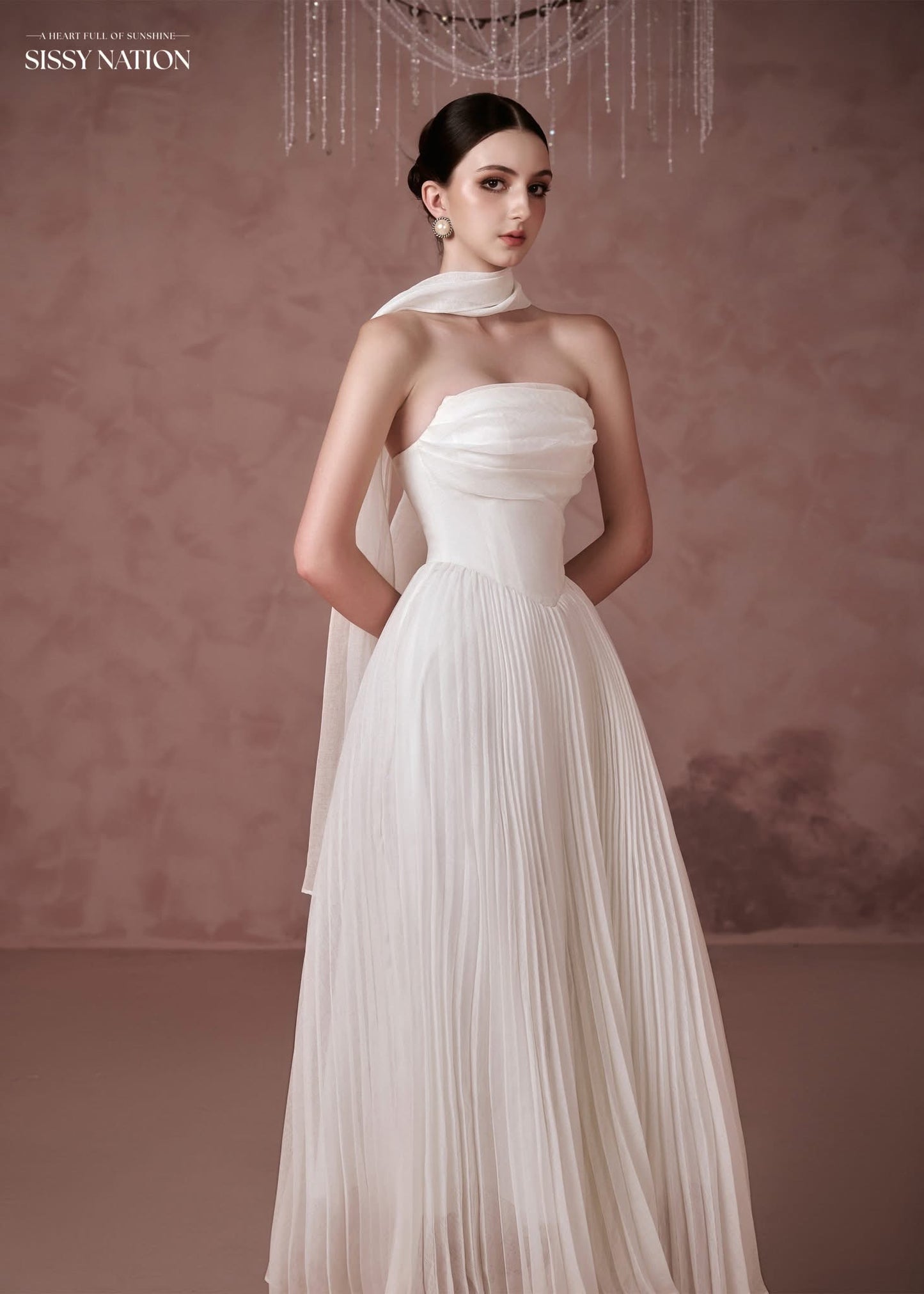 Sissy Nation White Amelia Corset Pleated Maxi Dress