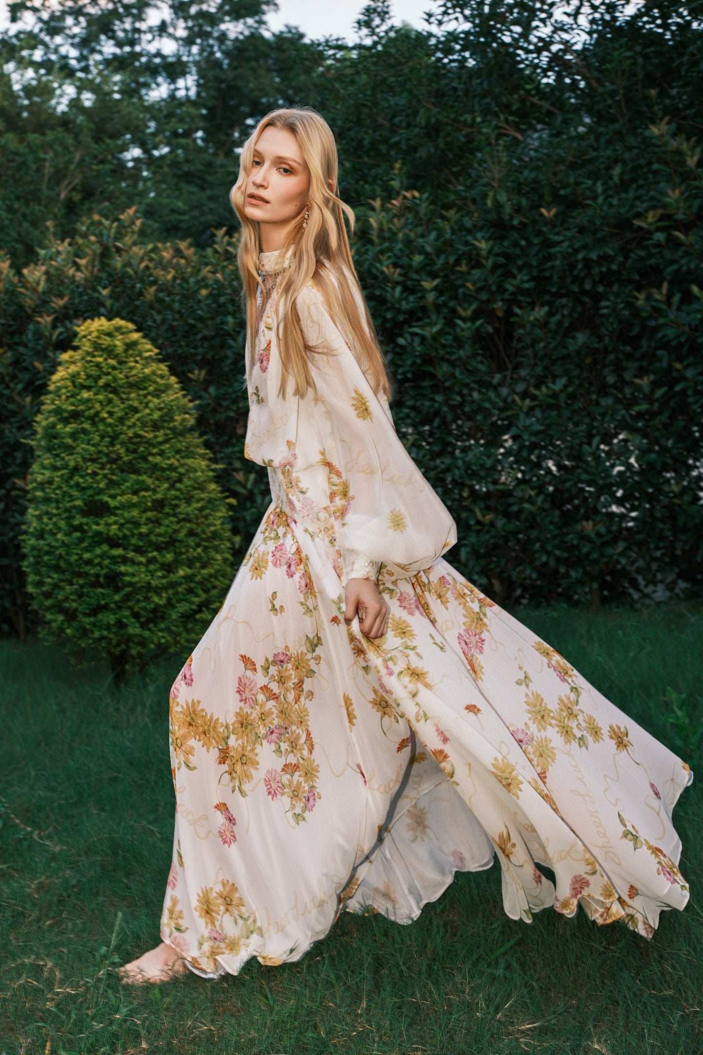 SHEERLUCK Yellow Floral Maxi Dress