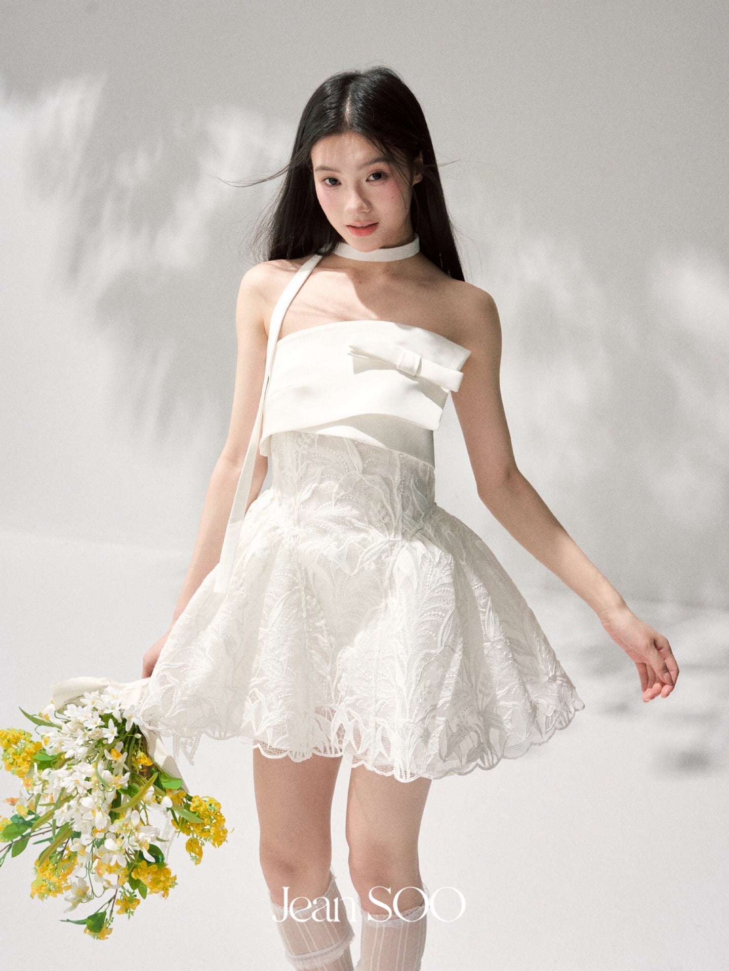 JEAN SOO Sweet Vacation White Lace Mini Dress