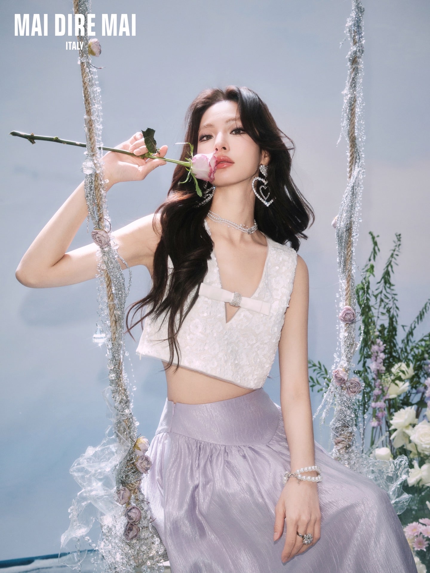 MAI DIRE MAI White Vacation Shining Top & Purple Skirt