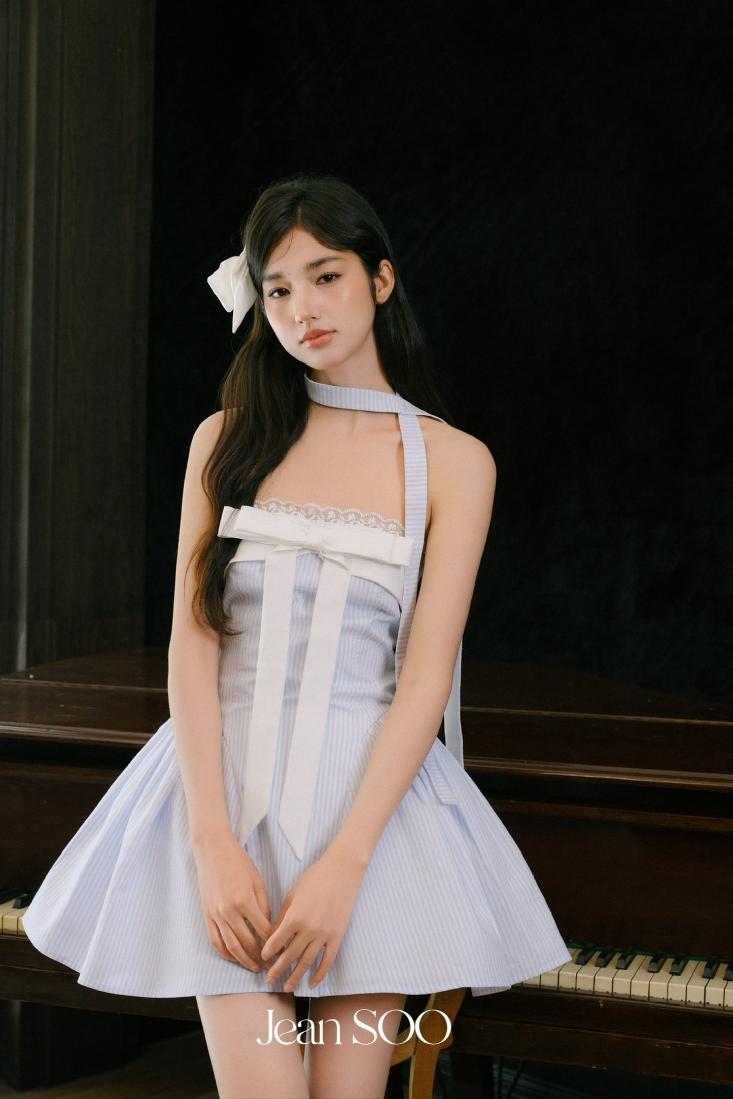 JEAN SOO Sweet Vacation Blue Bow Mini Dress