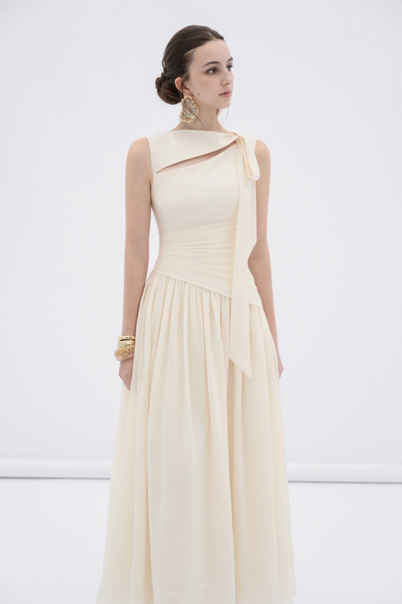 White Ciel Asymmetric Maxi Dress
