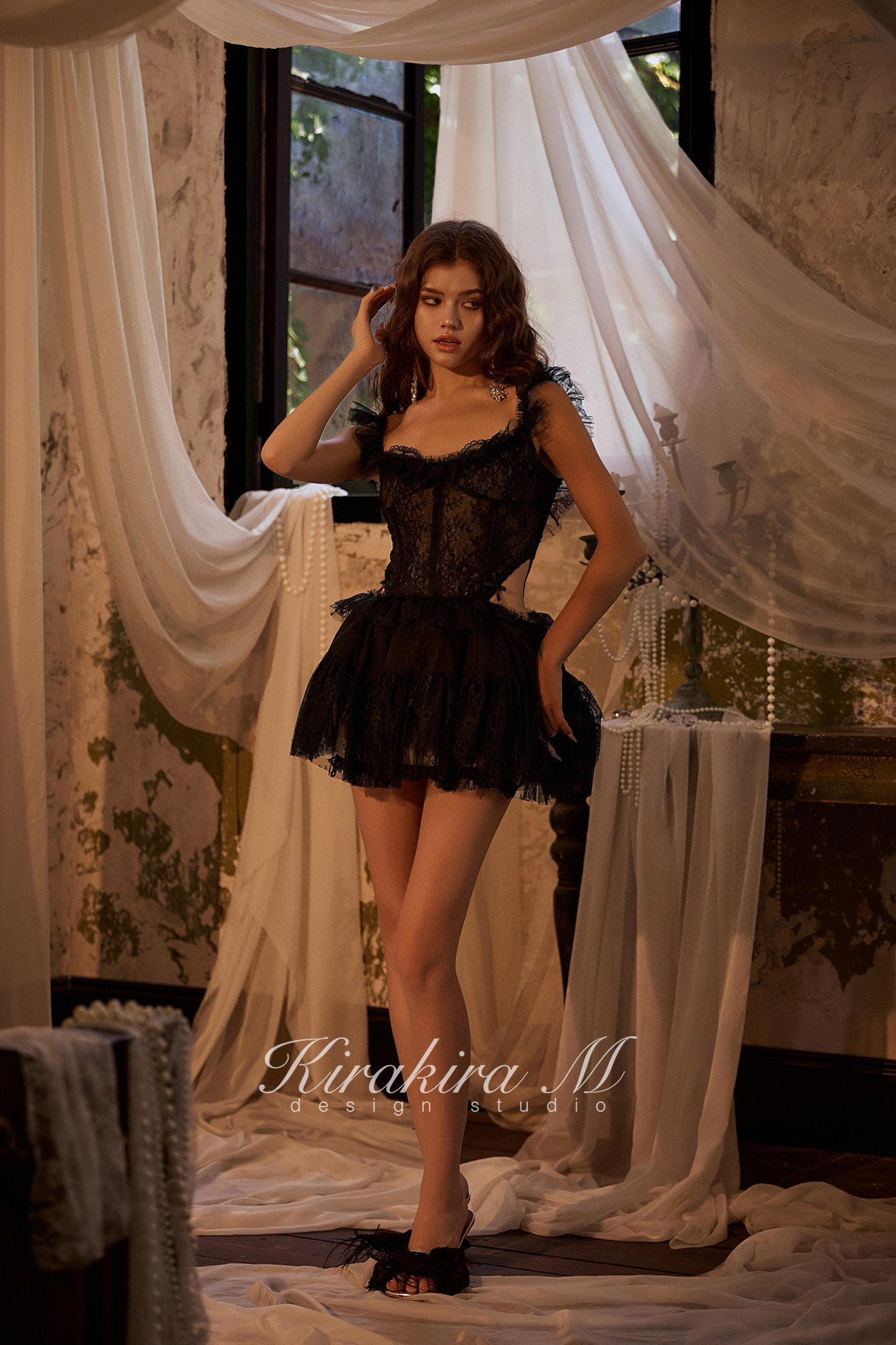 KIRAKIRA M Black Lace Mini Dress